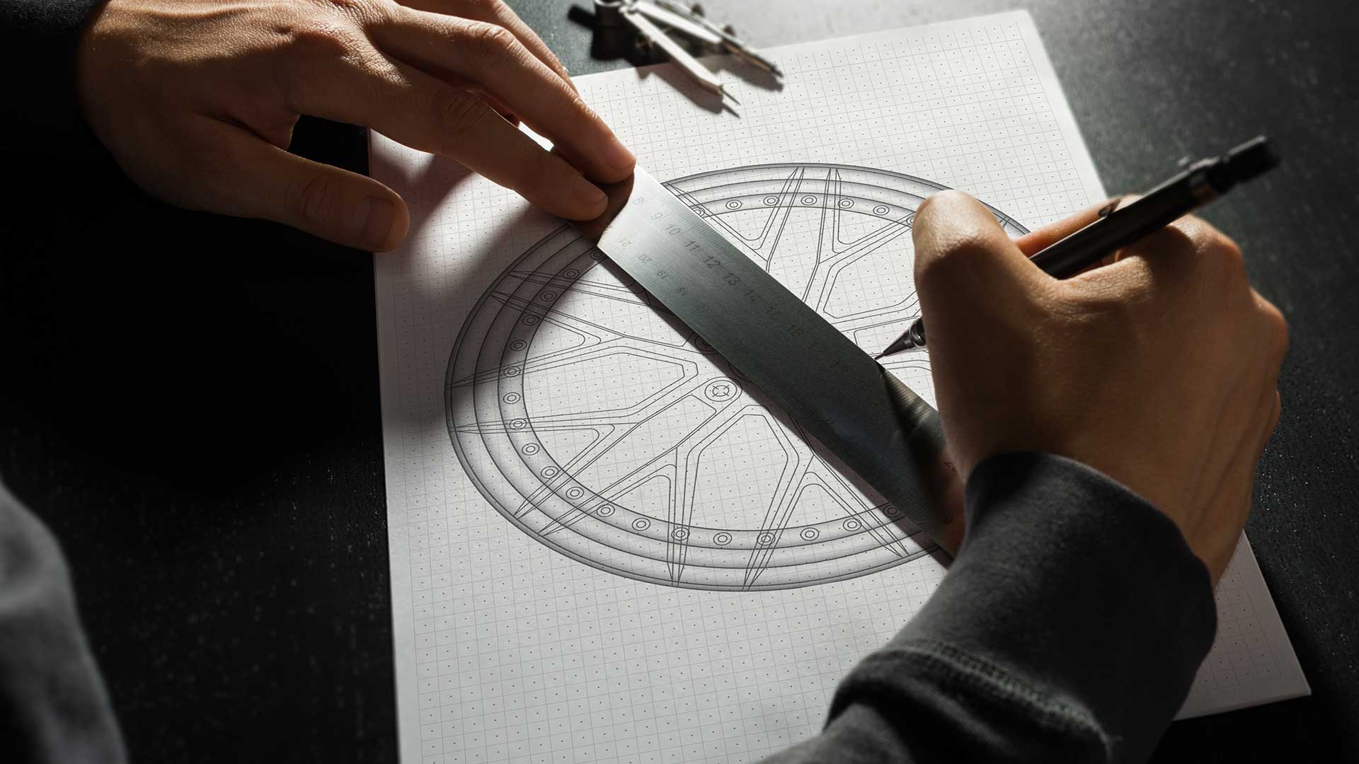 Hand drawing a sketch of a Custom Forged Wheels design