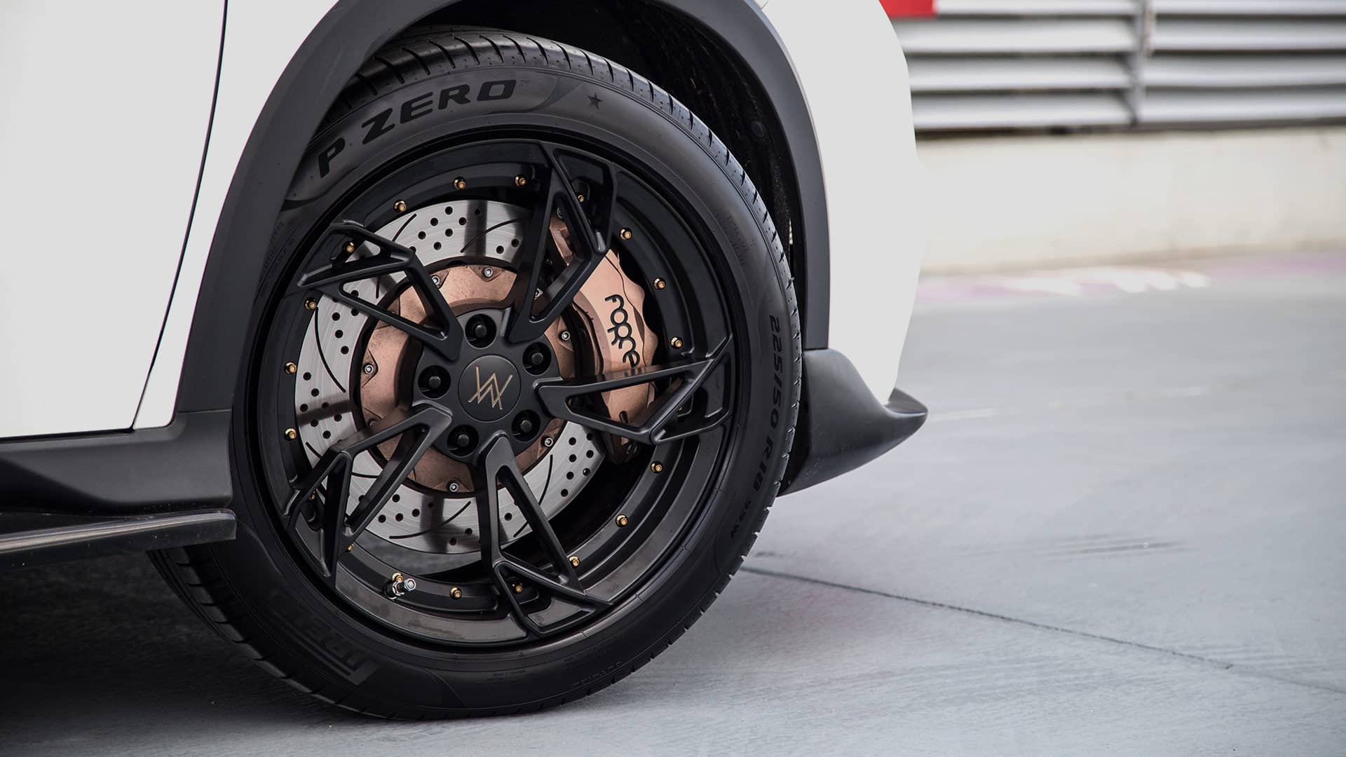 18 inch Custom Forged Wheel in satin black finish against a big brake kit