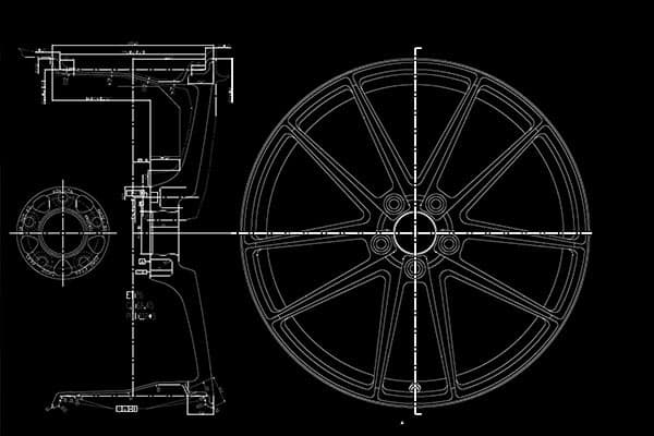 Forged wheel technical drawing in 2D